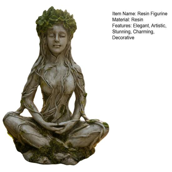 Tree Woman Figurine Resin Meditating Yoga Zen Pose Statue Tree of Life Mystical Creature Decorative Ornament for Home Living Room