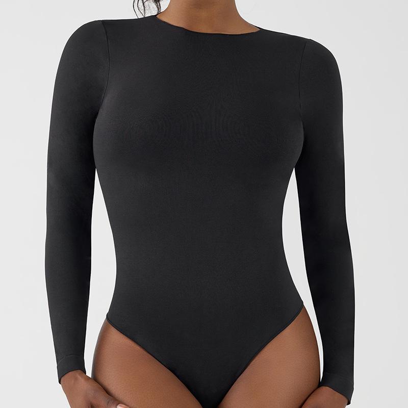 Seamless Long-Sleeve V-Crotch Yoga Bodysuit - High Elastic, Soft, Body-Shaping Jumpsuit