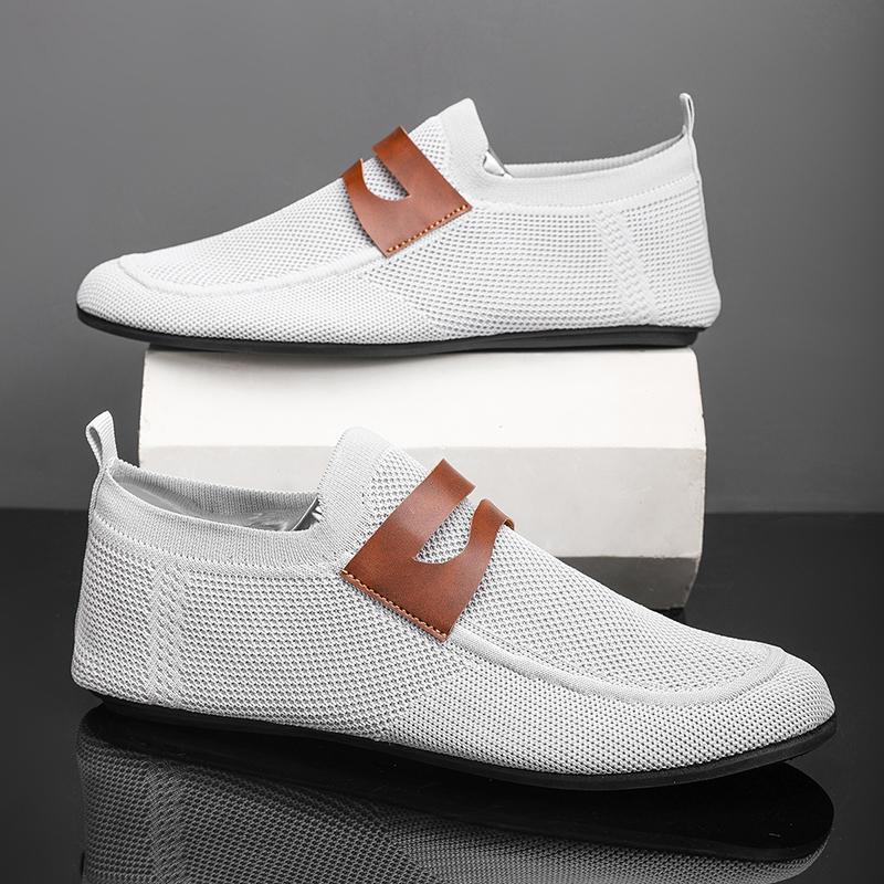 YRZL Round Toe Flat Shoes Solid Color Men Slip on Shoes Casual Breathable Comfortable Mens Mesh Loafer Shoes Outdoor Loafers Man