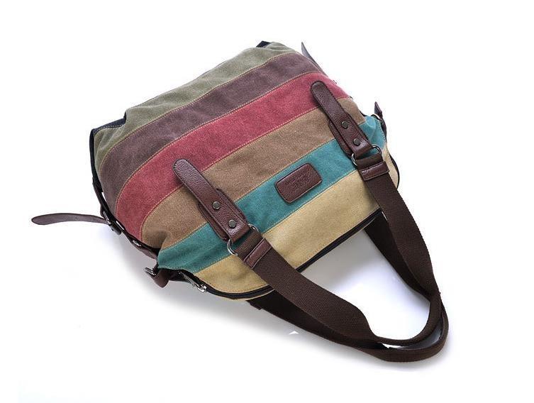 Patchwork Rainbow Shoulder Bag Canvas Totes Striped Womens Handbag Fashi Female Casual Crossbody Bag Sac A Main