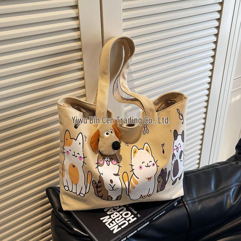 Korean Style Spring Minimalist Canvas Tote - Large Capacity Women's Single Shoulder Bag