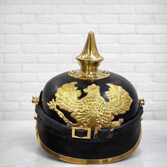 Handmade German Pickelhaube Helmet Brass Leather WWI Spiked Costume Gift