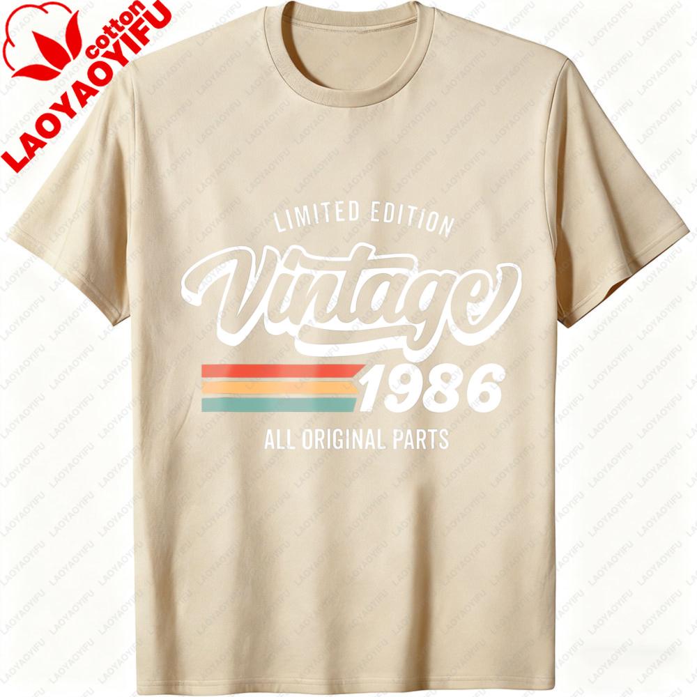 Vintage 1986 TShirt Limited Edition All Original Parts Retro Birthday Gift Idea For Men Born In 1986 Classic Striped Graphic Tee