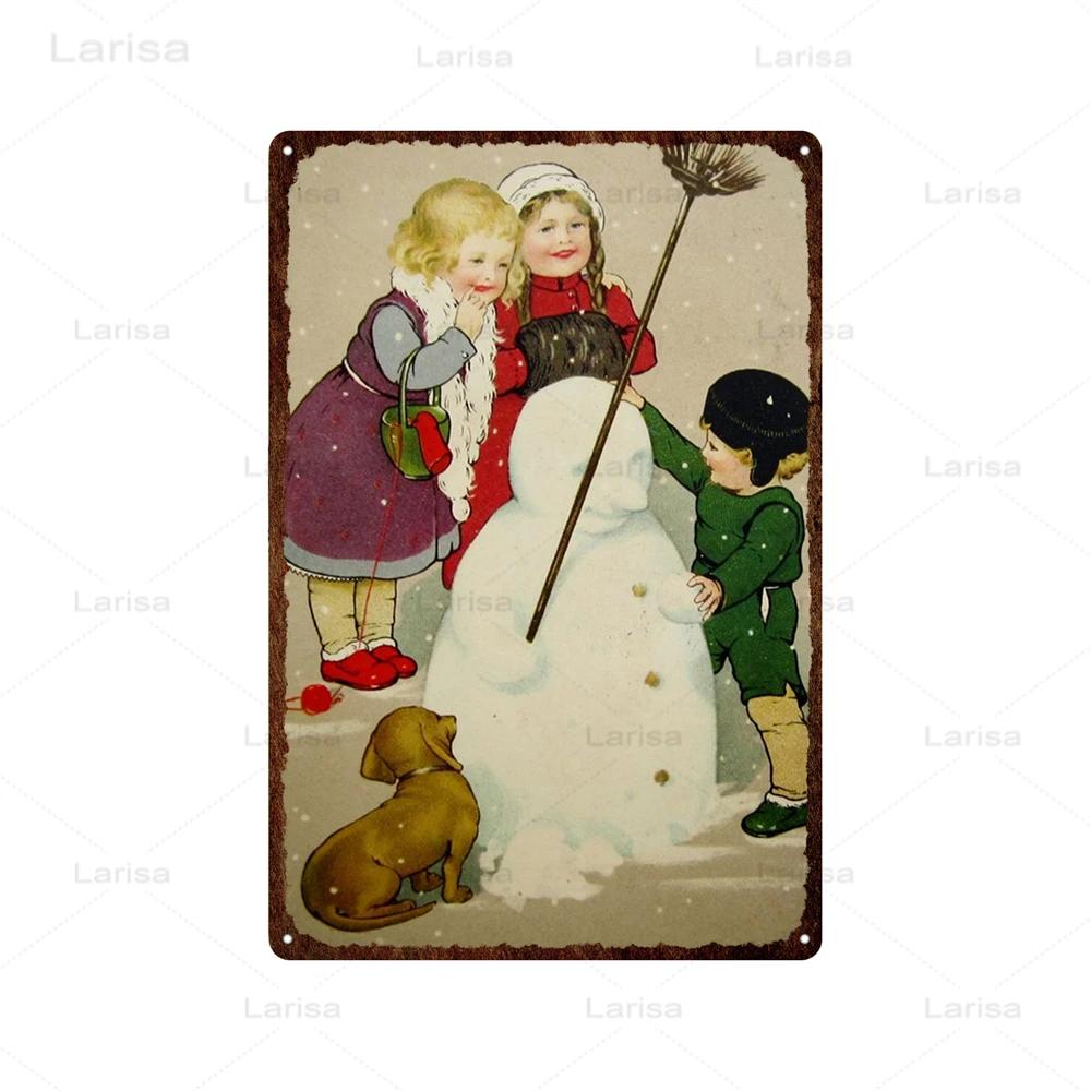 Festival Christmas Santa Claus Tin Sign Vintage Metal Poster Snowman Kitchen Home Bedroom Wall Art Decor Tinplate Signs Plaques