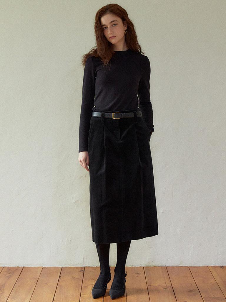 Laleugo High Waist Pintuck Skirt (Black)