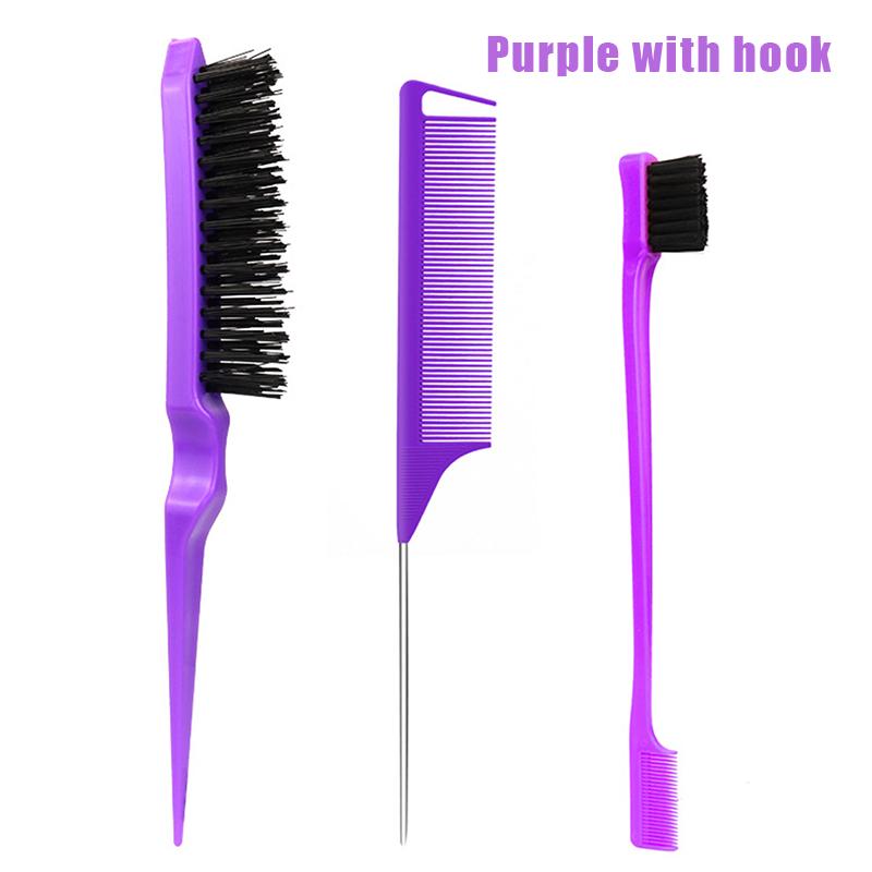 3Pcs Hair Styling Comb Hair Brush Set, Teasing Edge Brush Rat Tail Comb For Curly/Straight/Wet/Dry/Long/Shot Hair