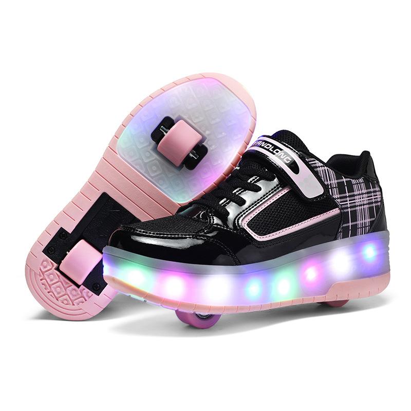 

Children s Runaway Shoes, Student Skates with Lights, Breathable Girls Roller Skates, Double-wheel Deformed Shoes 43