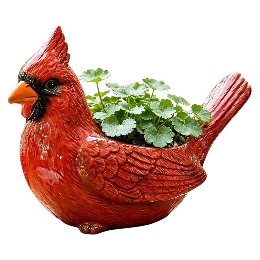 Redbird Planter Cute Resin Wide Opening Bird Shaped Planter Container Decorative Plant Pots For Garden Desktop Decoration