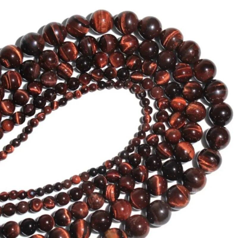 Perline sciolte di occhio di tigre rosso, pietra preziosa naturale, rotonda e liscia, per la creazione di gioielli
