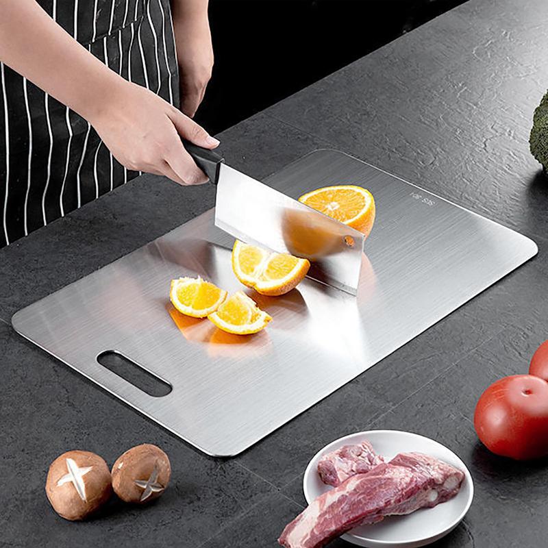 Titanium Skärbrädor för Kök Rostfritt Bräde 304 Stål Förtjockad Dubbelsidig Livsmedelskvalitet Bärbar Frukt Kött Hackning