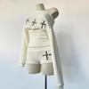 2KWEIRD Goth Aesthetic Women's Boat Neck Long Sleeve Top Sexy Slim Chic Cross Decoration Shorts Y2K Harajuku Emo Girls Streetwear Outfit