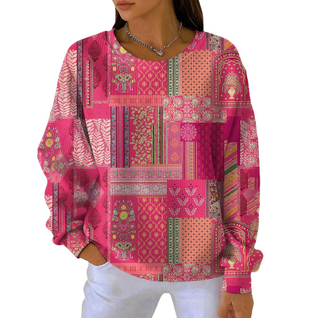 Women's Fashion Casual Gradient Vintage Print Pullover Sports Long-Sleeve Top