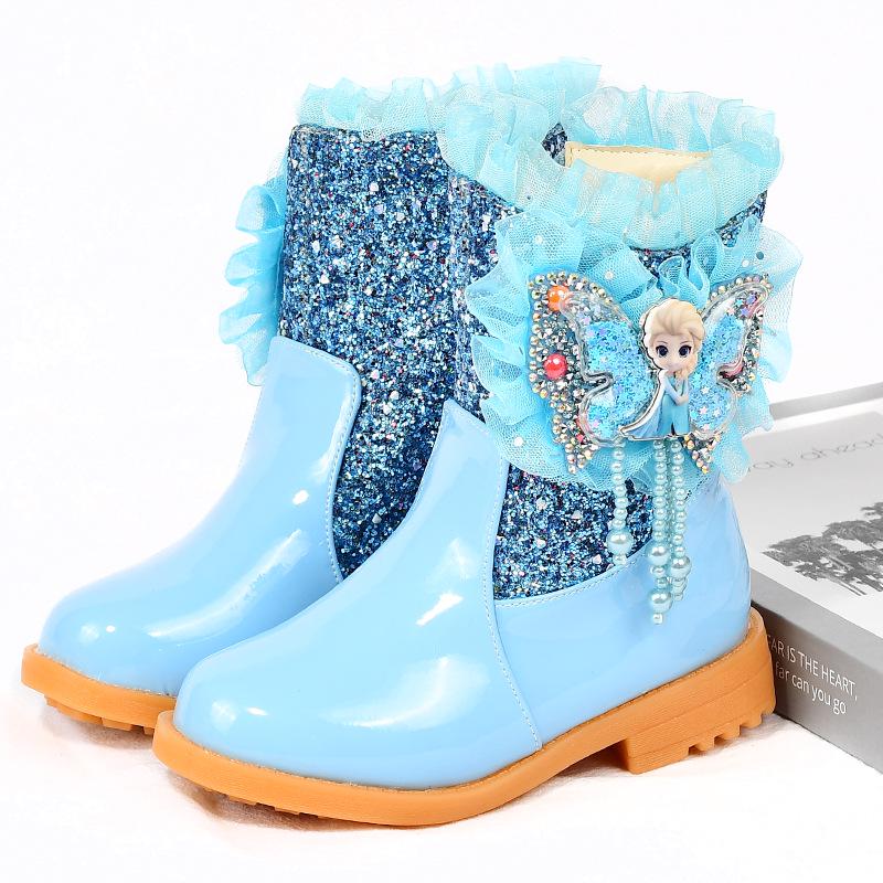 Girls' Elsa Princess Fleece Boots - Warm Winter/Autumn Martin Soft Sole Snow Boots