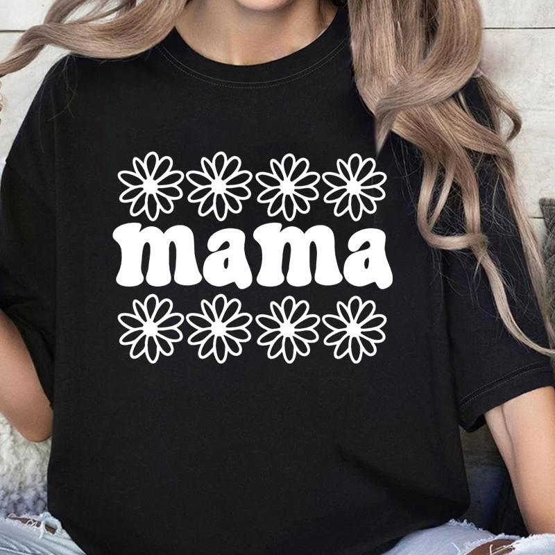 Leopard Lightning Mama Graphic T Shirts Cute Flower Bow Mom Life Vintage T Shirts New Mom Gift Wildflowers Mama Crewneck T-shirt