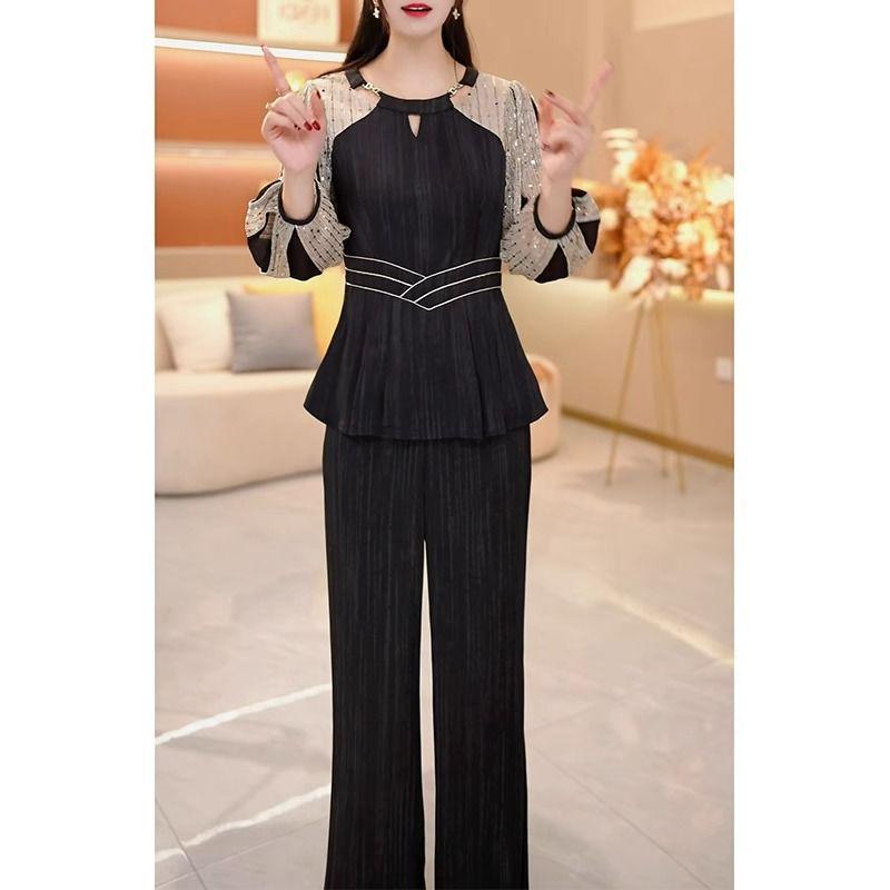Spring 2025 Women's Luxury Suit: Stylish Slimming Top & Wide-Leg Pants Set