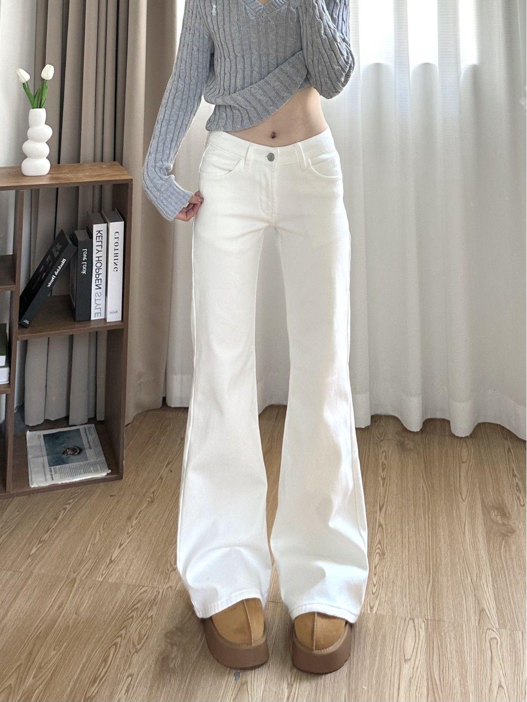 

Белые джинсы микро-клеш 2025: Стройнящий, Естественная талия, Длина до пола для женщин L белый