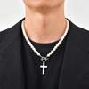 Vintage Stainless Steel Cross Pendant Imitation Pearl Necklace OT Buckle Beads Chokers for Men Fashion Punk Jewelry Gifts