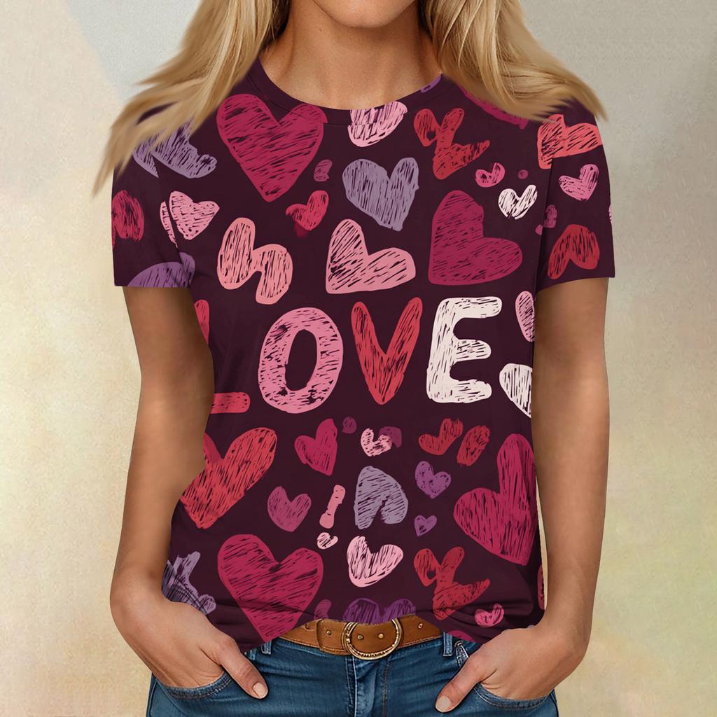 Women's Casual Fashion Valentine's Day Printed Short-Sleeve Top/T-Shirt