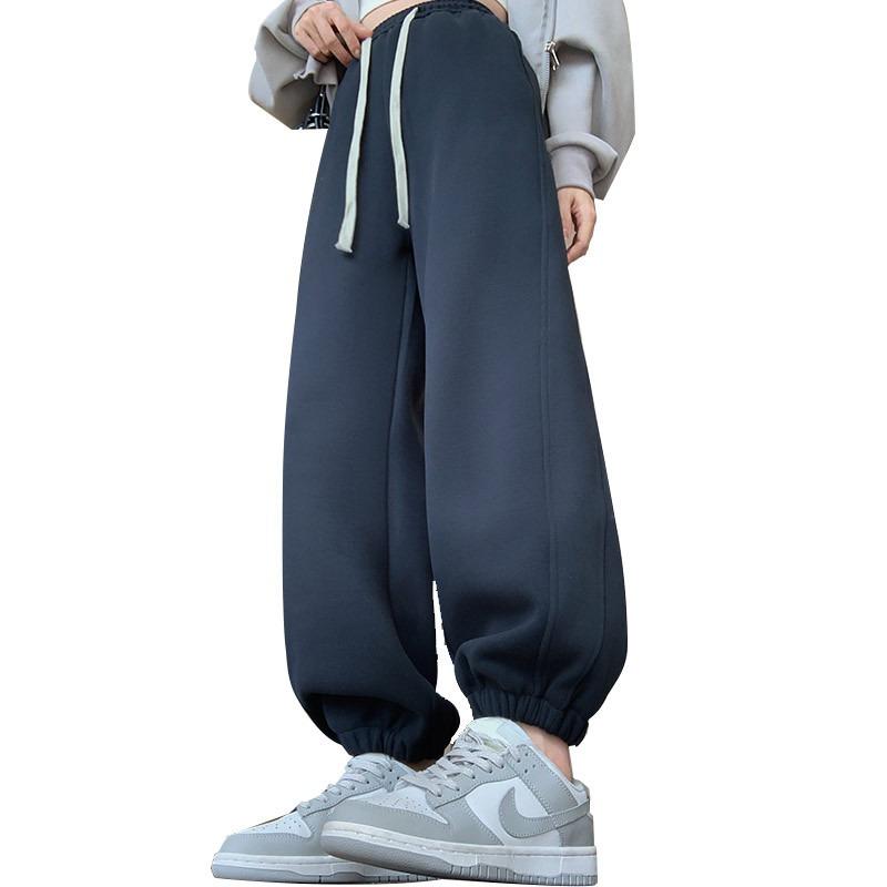 White Windproof Sweatpants for Women's Autumn New High-waisted, Thin and Drape, Loose Tied Feet, Harlan Sweatpants for Children