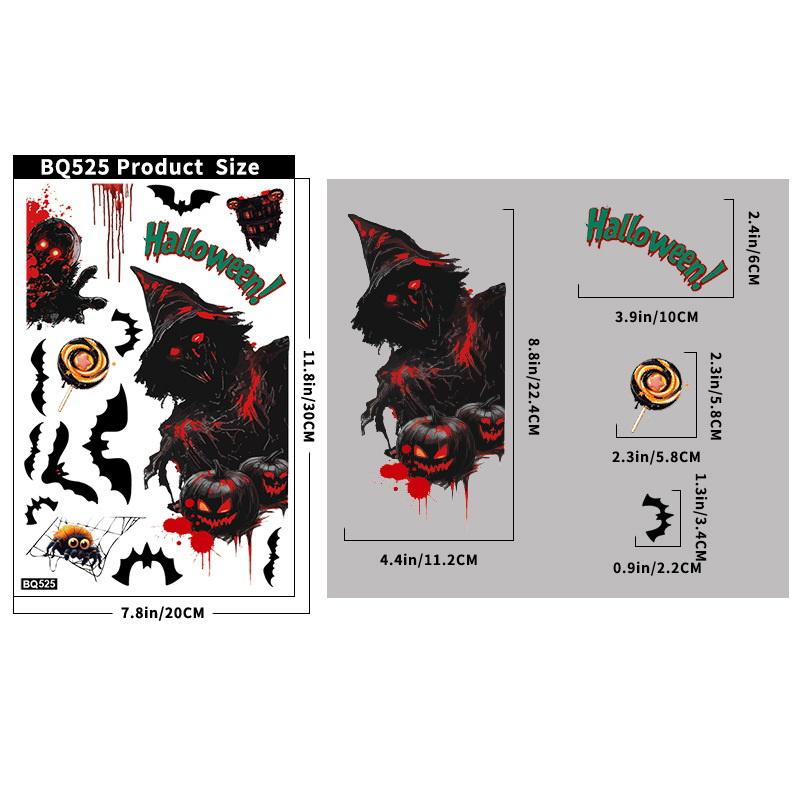 Halloween Decorations Horror Bat Ghost Static Stickers Creative Pumpkin Death Glass Stickers