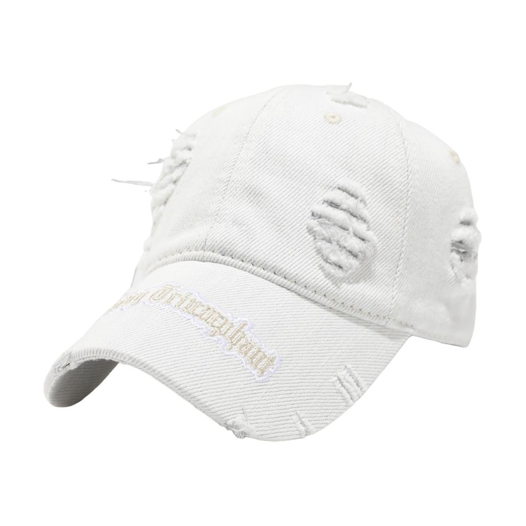 High quality letter ripped rough edge denim baseball cap men's summer wide brim hat women's American big head circumference cap