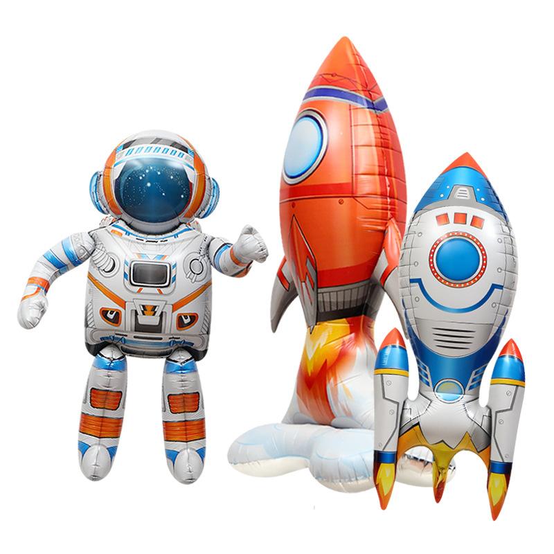 Giant 4D standing astronaut and rocket decorative balloon, featuring a giant astronaut, an orange rocket, and a white rocket. One size белый