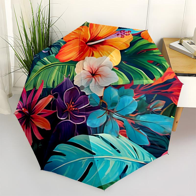 1pc Tropical Flowers Fashionable Automatic Opening/Closing Folding Umbrella with 8 Bones, Windproof Portable, Daily Use157