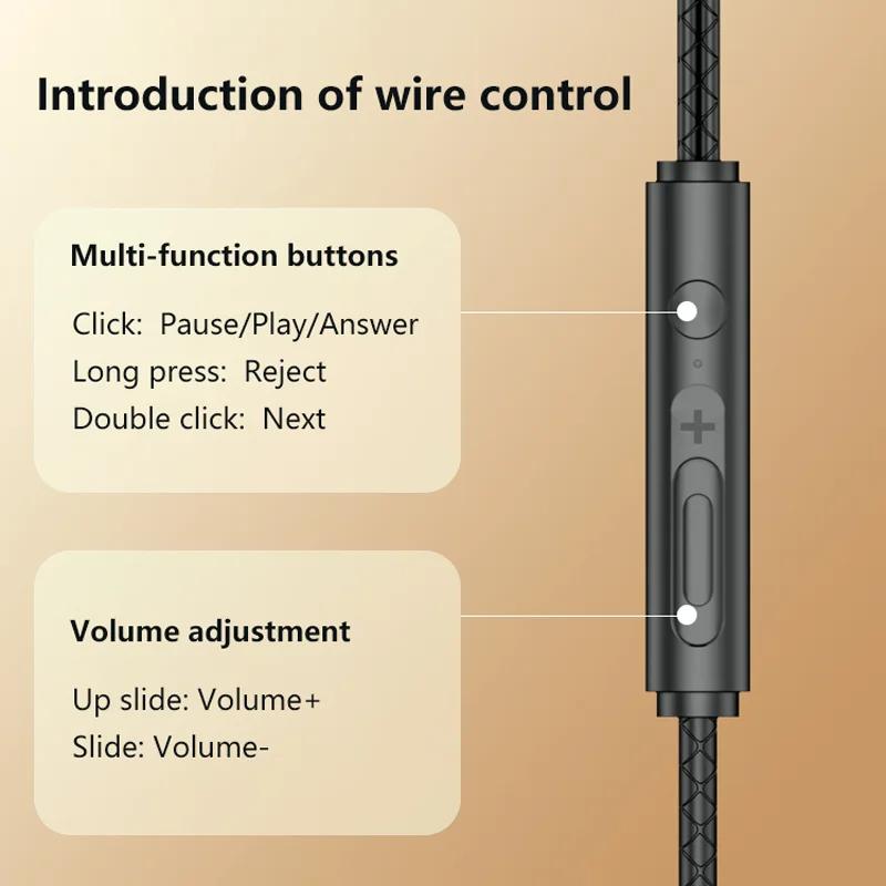 Metal Magnetic Wired Earphones Noise Reduction Gaming Headset 3.5mm L Jack HIFI Stereo Headphone with HD Mic for All Smartphones