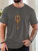 Unisex Black Crew Neck Tee Minimal Orange Poseidon Trident Simple Greek Sea God Symbol Mythology Art Soft Cotton Male Casual Tops