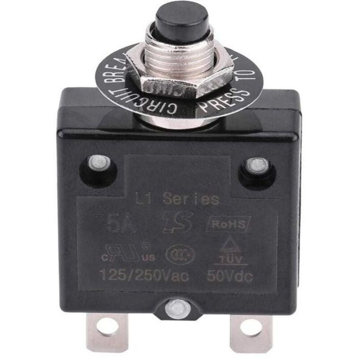 Disjoncteur thermique réarmable à bouton-poussoir 125-250V AC / 50V DC – 18 A, noir