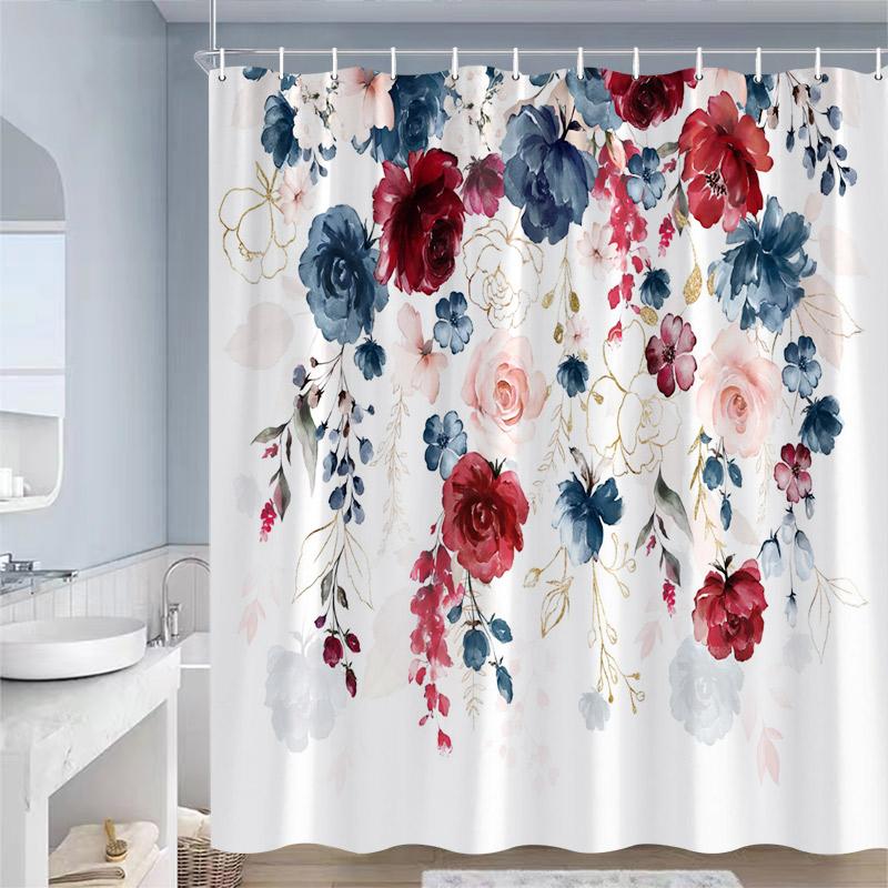 Floral Shower Curtains Butterfly Hummingbird White Daisy Dandelion Rose Flowers Plants Polyester Fabric Bathroom Curtain Decor