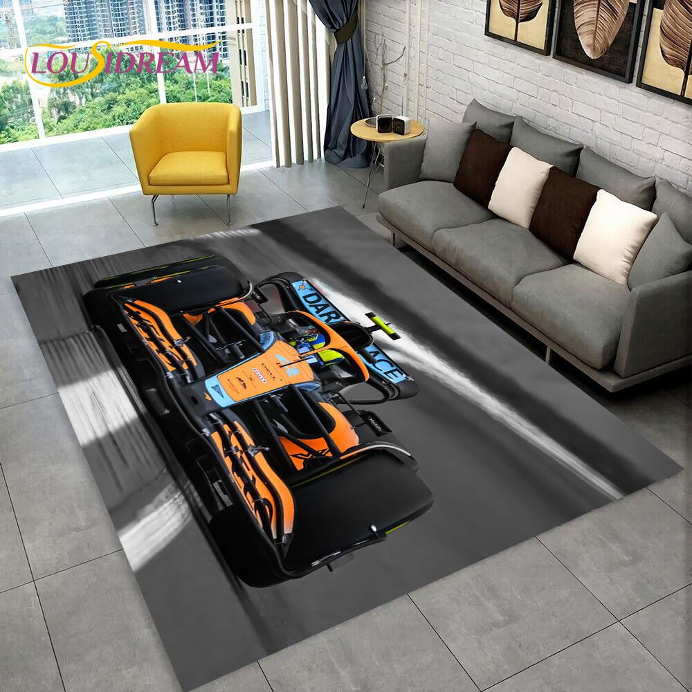 Alfombra de Dibujos Animados para Coche de Carreras y Piloto de Carreras para el Hogar Sala de Estar Dormitorio Sofá Felpudo Decoración, Alfombra para Zona de Juegos Infantil Alfombrilla Antideslizante para el Suelo