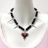 Y2K Gothic Jewelry Heart Rose Cross Pendant Black Beaded Chain Rivet Necklace For Women Men Punk Vintage Grunge Neck Accessories