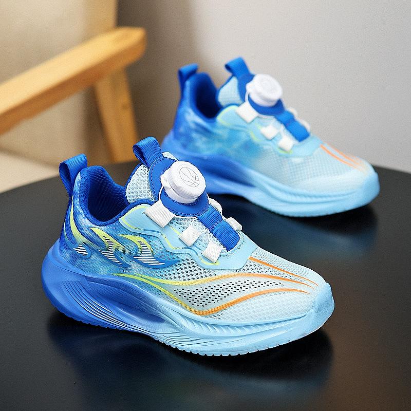 Boys' shoes spring 2025 new children's button sports shoes medium and large children's boys non-slip basketball shoes mesh breathable