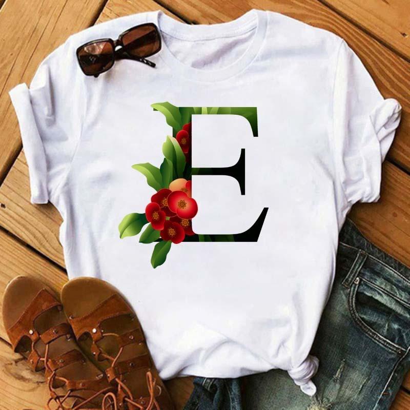 Womens Short Sleeved Tshirt with Floral Letter Print Top with Floral Pattern Casual Natural and Fashionable Daily WhiteTshirt
