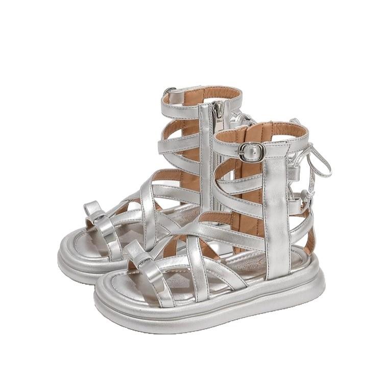 Roman sandals girls summer 2025 new children's shoes girls princess summer explosion big children high top silver