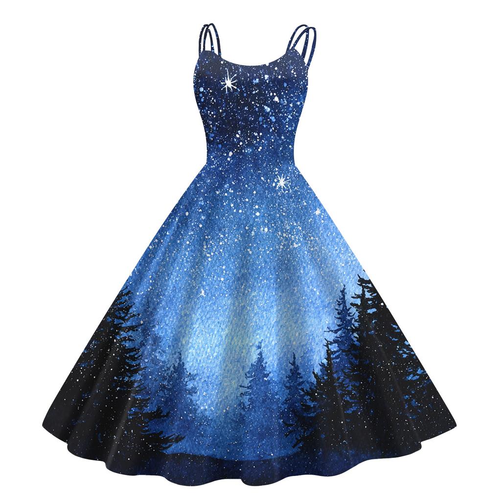 Children's Fashion Casual Christmas Print Sexy Off-the-shoulder Punk Retro Dress
