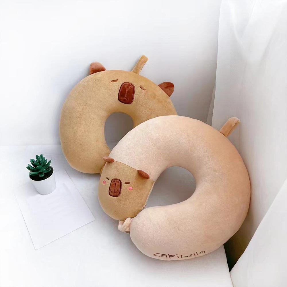 Portable Cotton Capibara Neck Pillow U-Shape Head Rest Travel Pillows Super Light Press To Inflate Cervical Pillow Train