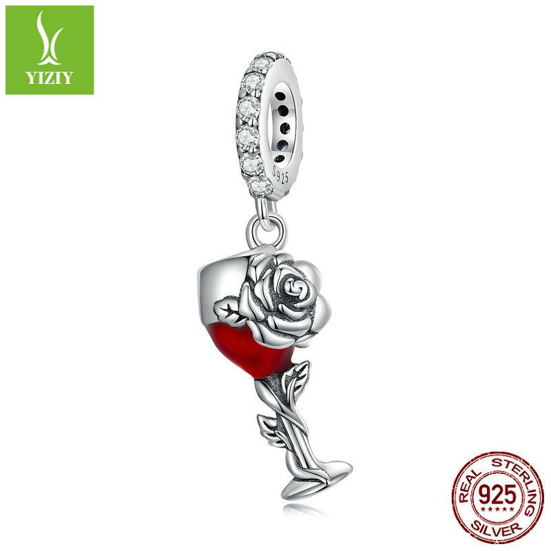 Qixi Festival Rose Red Wine Glass Pendant, Free Girlfriend S925 Silver Bracelet Accessories Scc2355