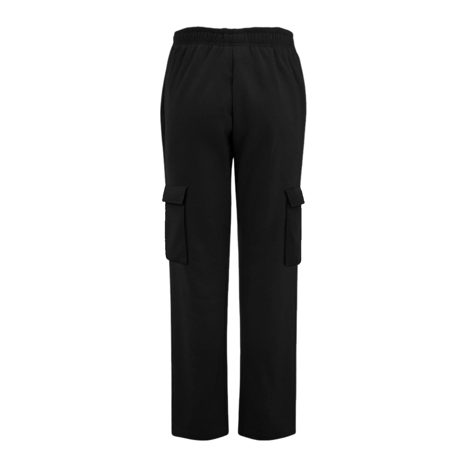 Women s Mid Rise Cargo Pants Loose Straight Leg Sweatpants Solid Color Elastic Waist Casual Wide Leg Trousers S