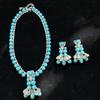 Vintage Blue Teardrop Diamond Necklace & Earrings Set with 925 Silver for Women