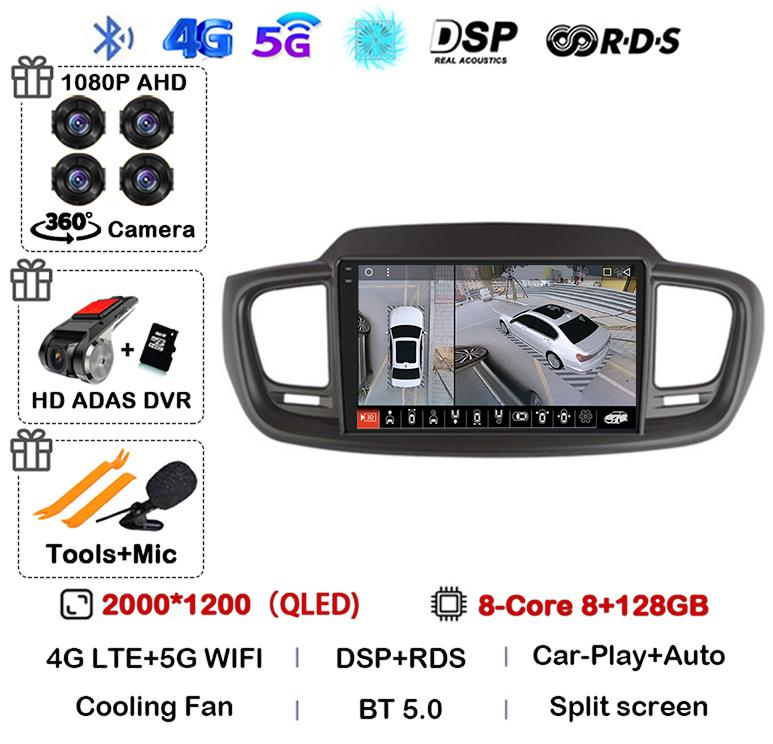 

Android 14 WIFI+4G Car Radio For Kia Sorento 3 2015 2016 2017 2018 Carplay Auto GPS Multimedia Player Stereo 360 Camera Audio BT