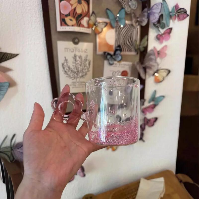 Double-Layer Flowing Heart Quicksand Glass Cup