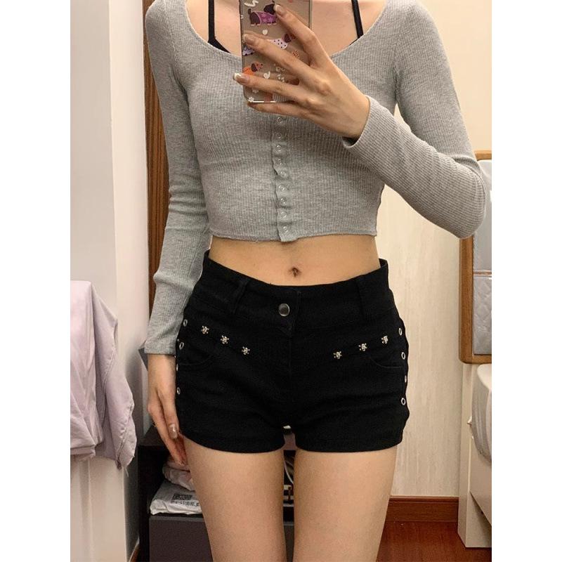 

Y2K Millennium Spicy Girl Low-Waist Denim Ultra-Shorts: Women’s Summer Slim-Fit Hip-Hugging Hot Pants. M чорний