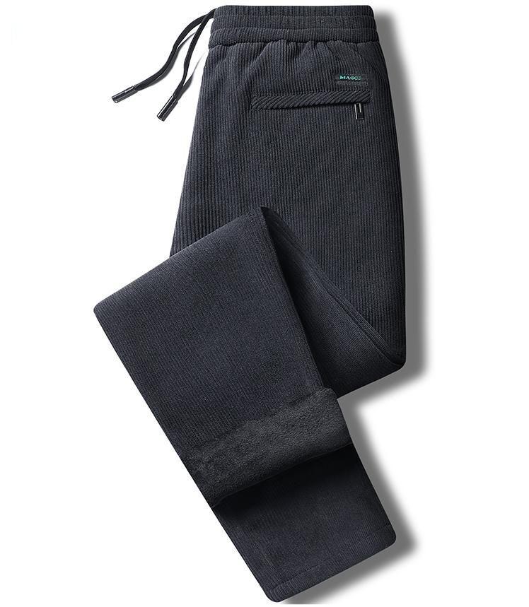 Men's Large Corduroy Warm Winter Casual Straight-Leg Pants with Velvet Lining