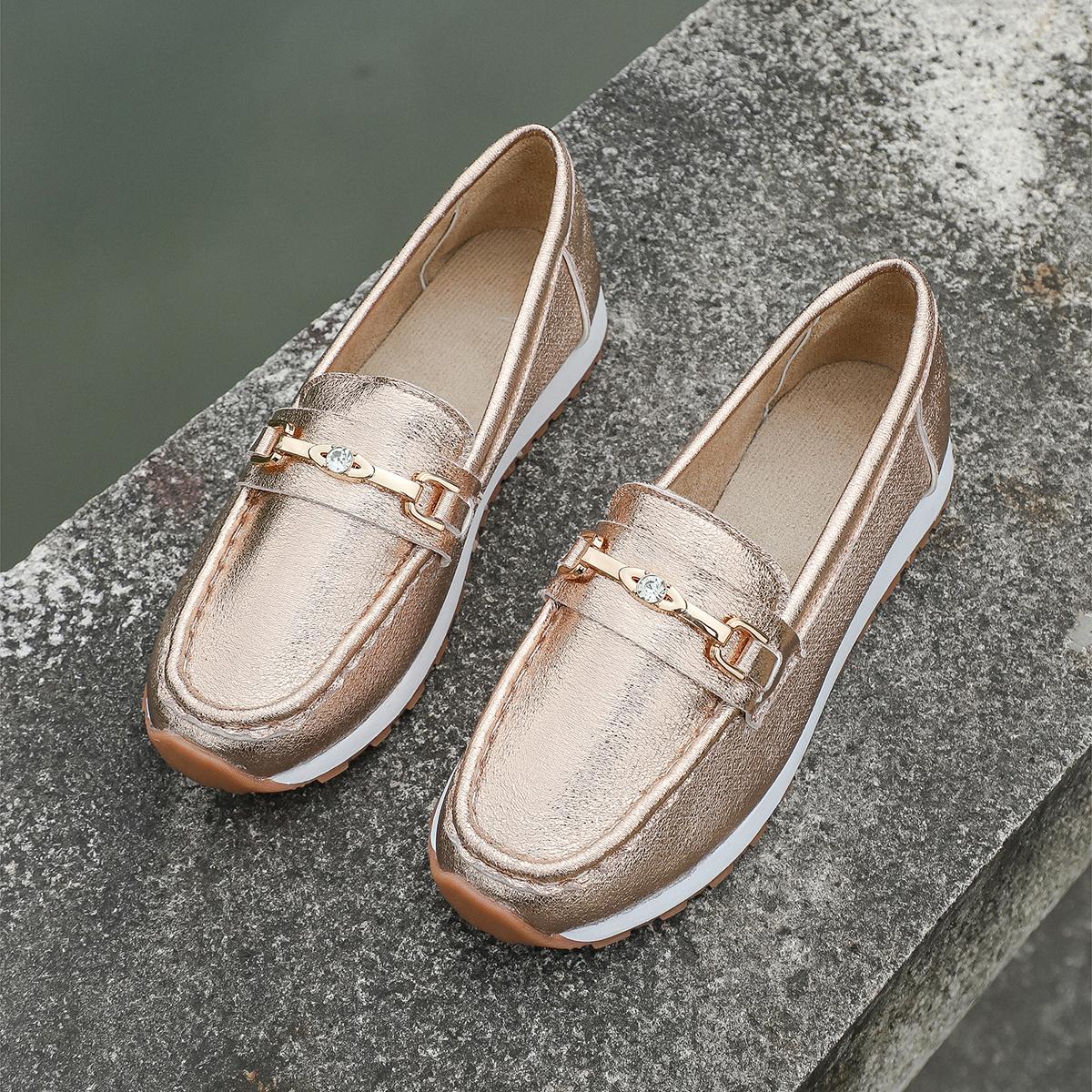 

Fashion Retro Spring Autumn New Bean Shoes Female Women Round Head Low Heel Knot Chain Casual Footwear Sneakers Mother Shoes Lady Loafer 35