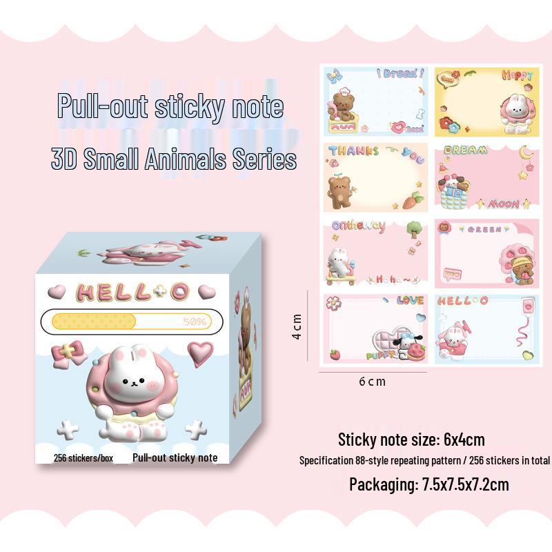Capybara Cartoon Sticky Notes - Tearable, Adhesive Memo Stickers for Students 256 sheets/box