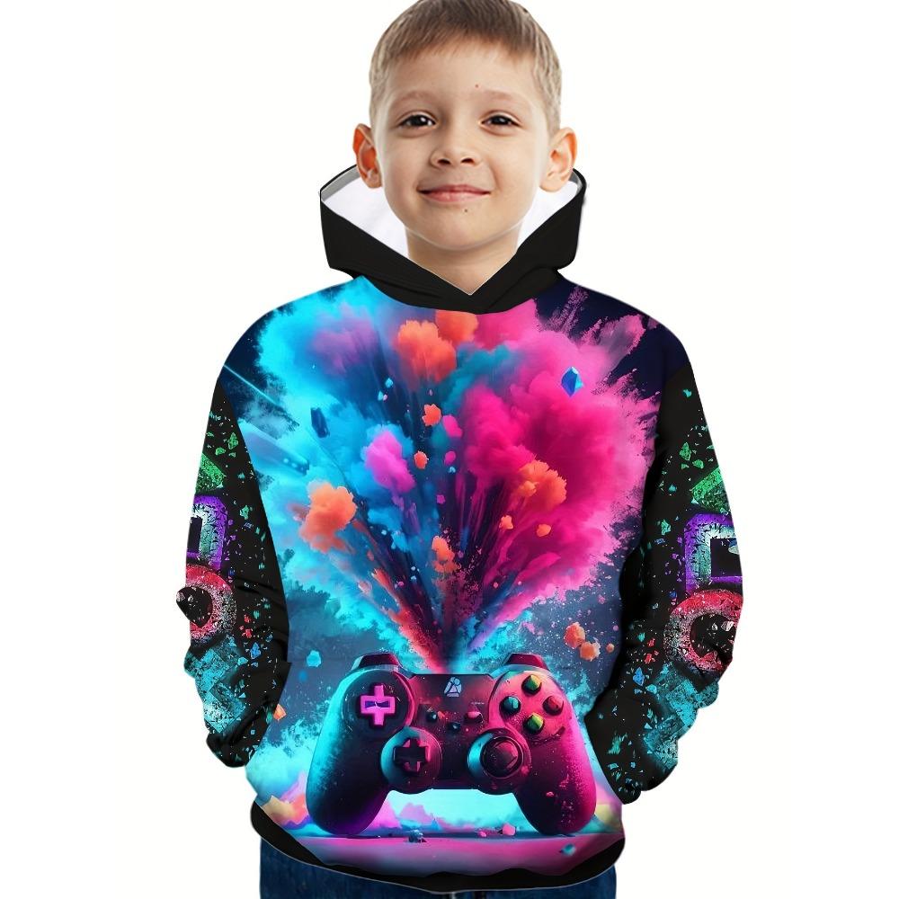 Cooler Gamepad-Print Jungen Casual Langarm Hoodies Jungen Sweatshirt Herbst Frühling Hoodie Tops Outdoor Bunte Kinderkleidung
