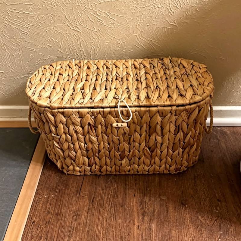 Cesto Portaoggetti Moderno Semplice in Rattan con Coperchio per Organizzazione del Soggiorno