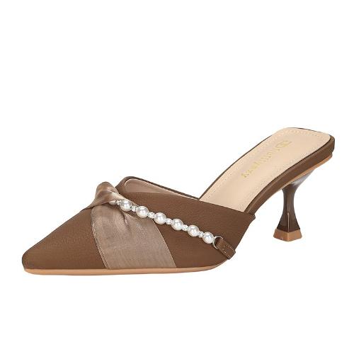 Women's Vulcanized Shoes Pointed Toe Mid Heel Rhinestone Sandals Slip On Slingback Pumps New Hot Trendy Versatile